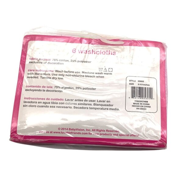 Luvable Friends Girls Baby Washcloths Pink Ocean Creatures Soft Cotton Rich Knit - Picture 2 of 5